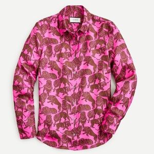 Fuchsia Brown J Crew Collection Silk Twill Shirt In Sleepy Lions Print